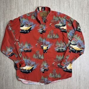 North River Outfitters Button Up Christmas Santa Shirt Mens M Classic Cars Elves